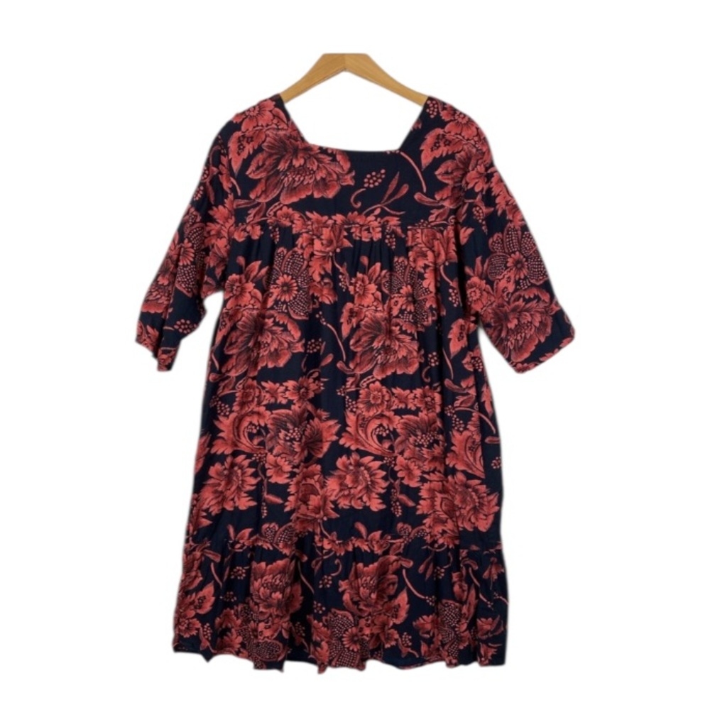 Haband Black‎ and Red Floral Dress womens size L muumuu made in India (G27)